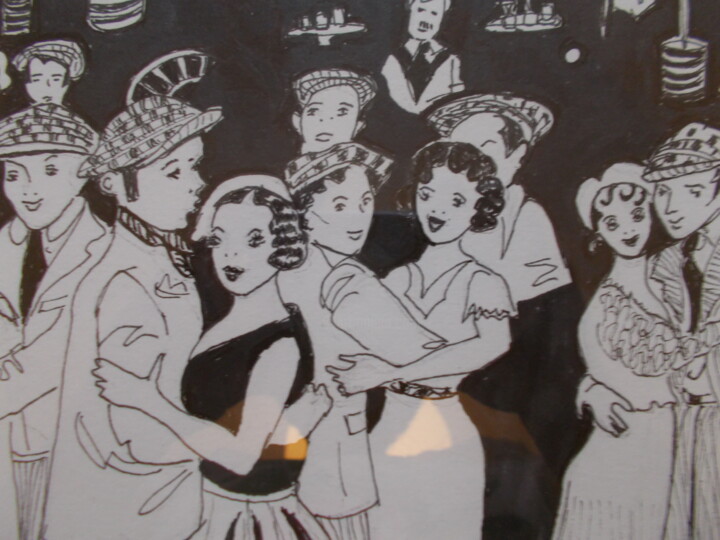 Dibujo titulada "Au bal musette !" por Francine Bois, Obra de arte original, Tinta