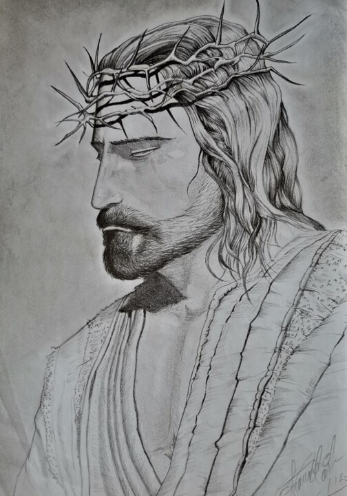 Dibujo titulada "Cristo" por Francisco Martin, Obra de arte original, Grafito