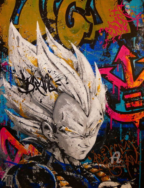 Painting titled "Prince of Saiyans -…" by Franck Neuville, Original Artwork, Acrylic