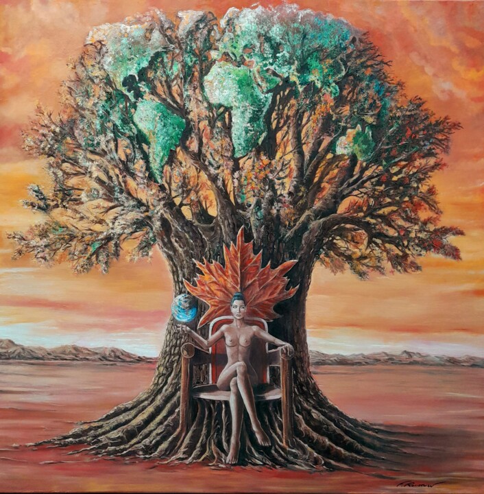 Painting titled "L'arbre de vie" by Franck Rosseeuw, Original Artwork, Oil