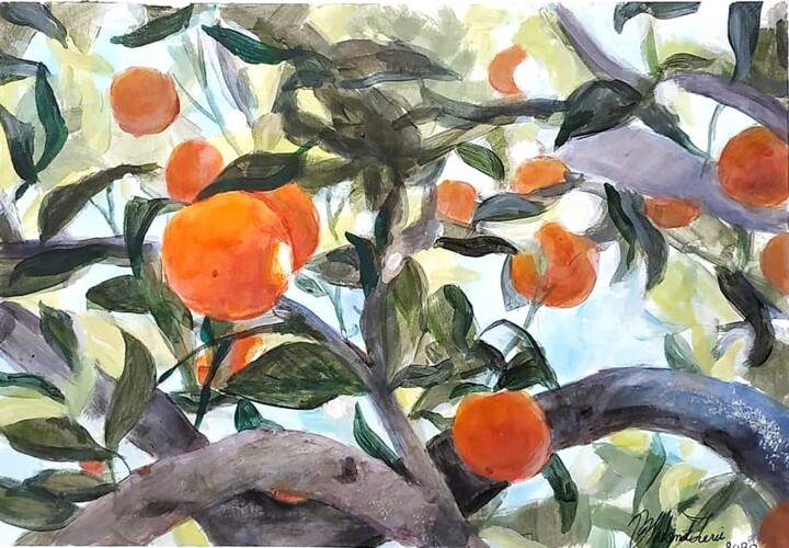 Malerei mit dem Titel "Oranges of Jaffa" von Shlomit Levi, Original-Kunstwerk, Acryl