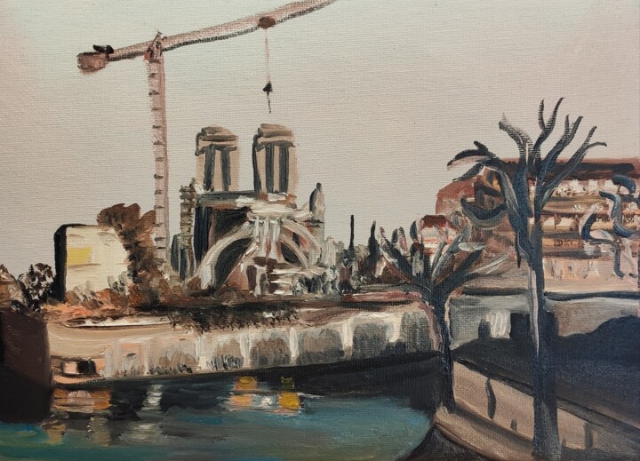 Картина под названием "Chantier Notre Dame" - François Van Hemelryck, Подлинное произведение искусства, Масло