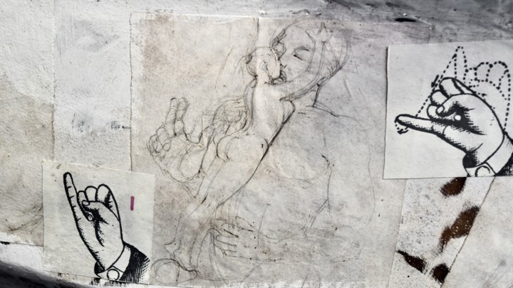 Dibujo titulada "Le baisé" por François Carage, Obra de arte original, Bolígrafo