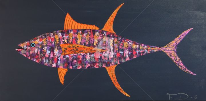 Peinture intitulée "Yellowfin tuna" par Françoise Dagorn, Œuvre d'art originale, Acrylique