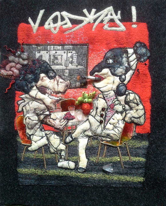 Sztuka tkaniny zatytułowany „Vodka !” autorstwa Françoise Maillet, Oryginalna praca, Haft