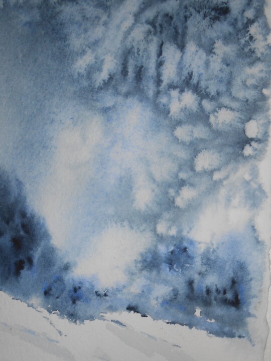 Painting titled "Paysage hiver" by Francoise Rochat-Colinet, Original Artwork, Watercolor