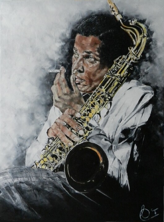 Peinture intitulée "Dexter Gordon" par Francoise Souriau, Œuvre d'art originale, Huile Monté sur Châssis en bois