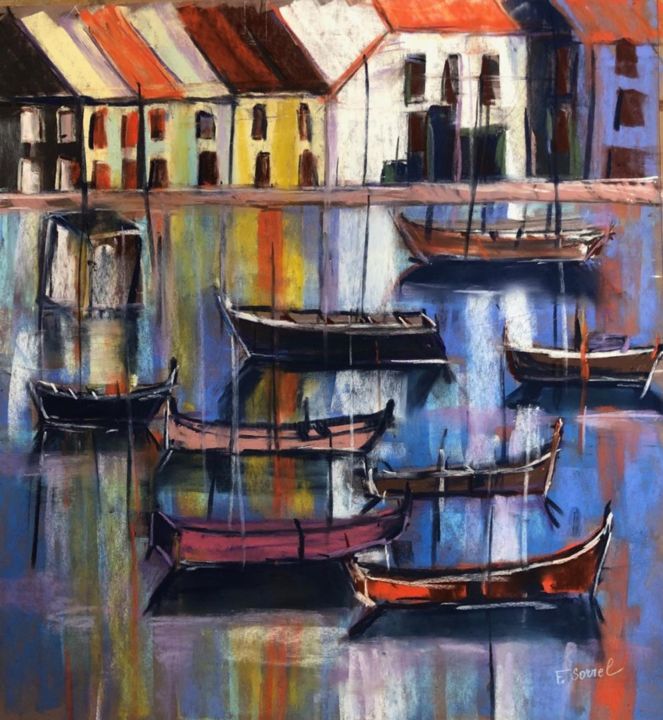 Painting titled "Le port" by Françoise Sorrel, Original Artwork