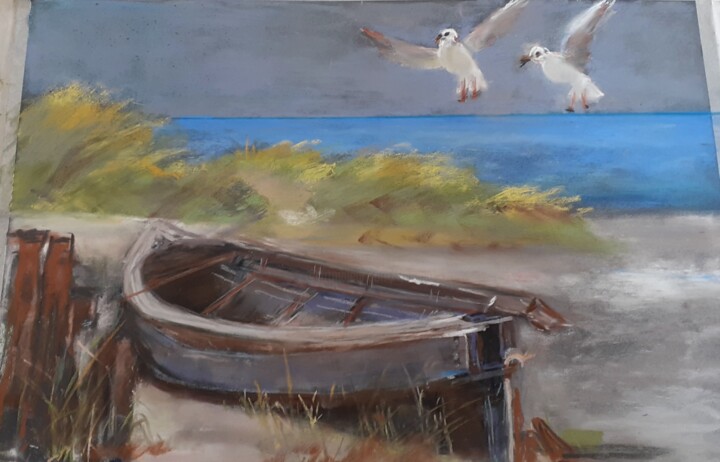 Painting titled "Barque" by Françoise Sorrel, Original Artwork, Pastel