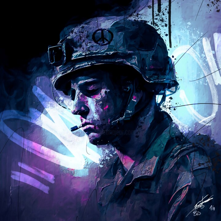 Arts numériques intitulée "SoldierV1" par Frédéric Font (Chroma), Œuvre d'art originale, Peinture numérique Monté sur Châssi…