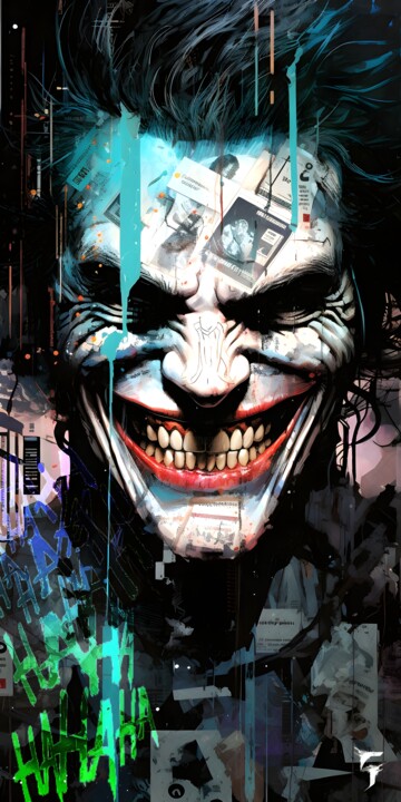 Digital Arts titled "Joker Vibrant : L'É…" by Frédéric Font (Chroma), Original Artwork, Digital Painting Mounted on Wood Str…
