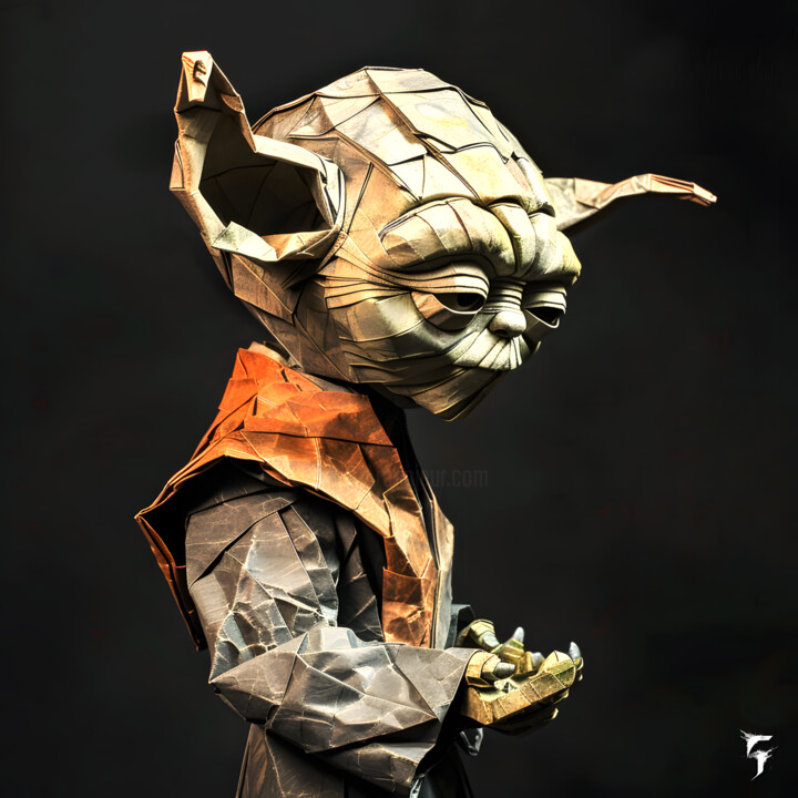 Artes digitais intitulada "Yoda en Origami : S…" por Frédéric Font (Chroma), Obras de arte originais, Pintura digital Montad…