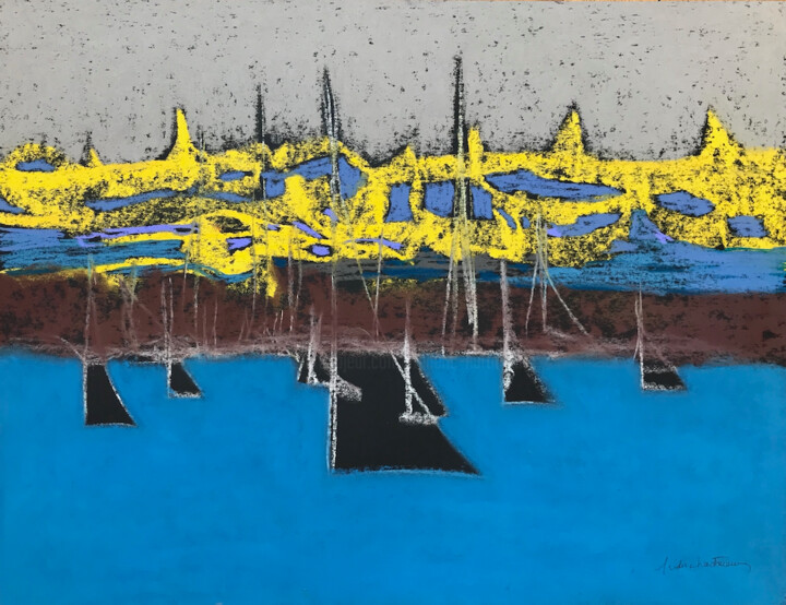 Tekening getiteld "Paysage maritime" door Frédéric Hartmann, Origineel Kunstwerk, Pastel