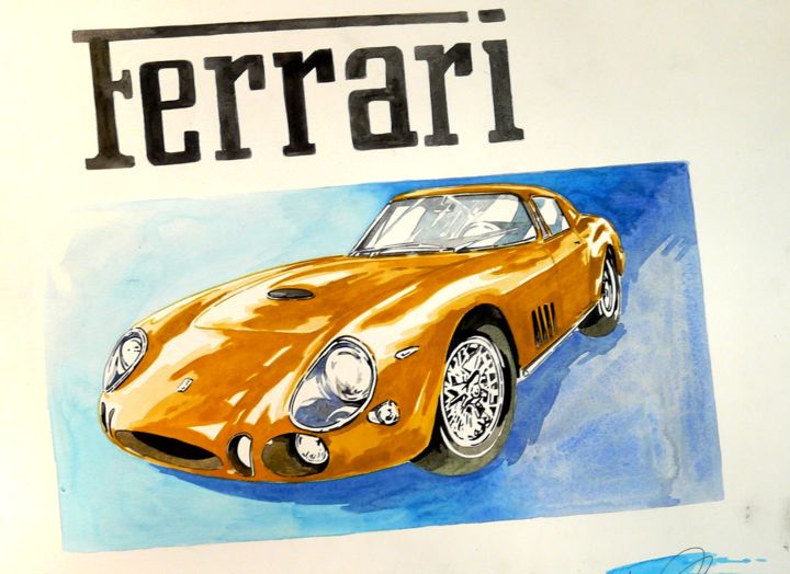 图画 标题为“FERRARI 250 GTO” 由Federico De Muro, 原创艺术品, 水彩