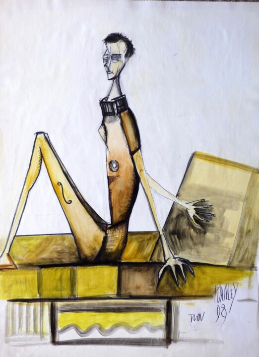 Zeichnungen mit dem Titel ""Femme assise 2008"" von Frédérique Manley, Original-Kunstwerk, Gouache