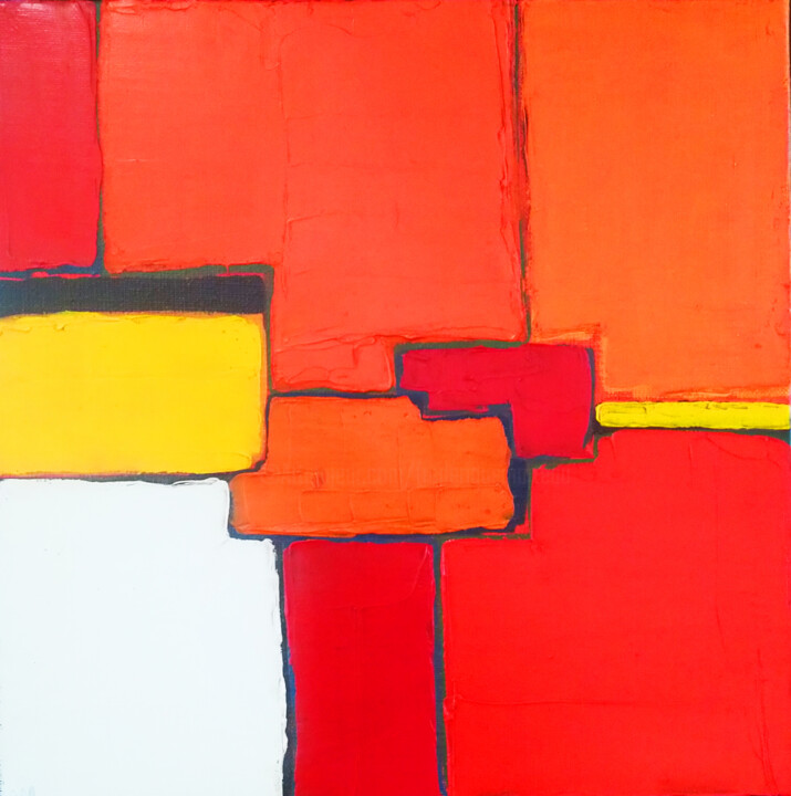 Pintura titulada "Composition rouge" por Frédérique Marteau, Obra de arte original, Oleo Montado en Bastidor de camilla de m…