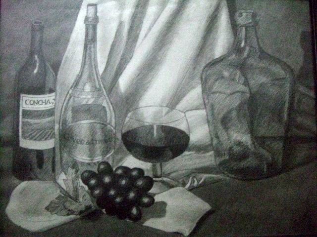 Drawing titled "Bodegón de vinos" by Frixo666, Original Artwork