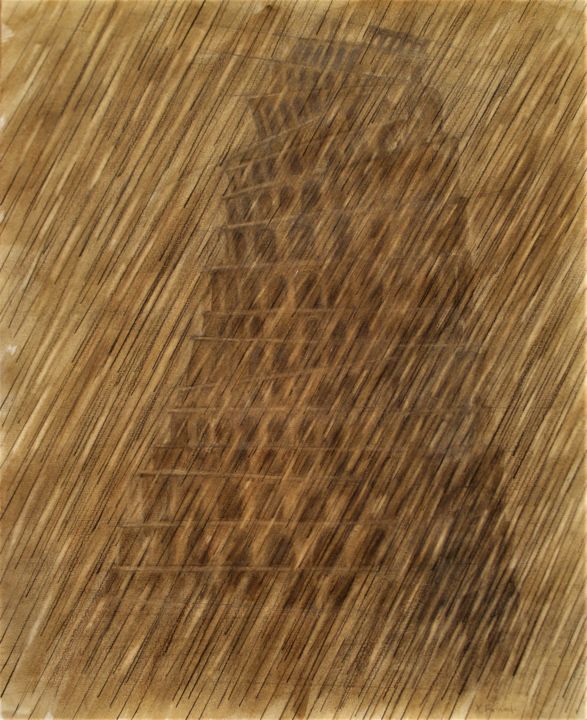 Drawing titled "Jour de pluie" by Xavier Froissart, Original Artwork, Pencil Mounted on Cardboard