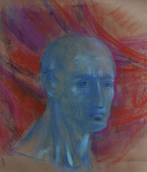 Peinture intitulée "Man portrait" par Gábor Komor, Œuvre d'art originale, Pastel