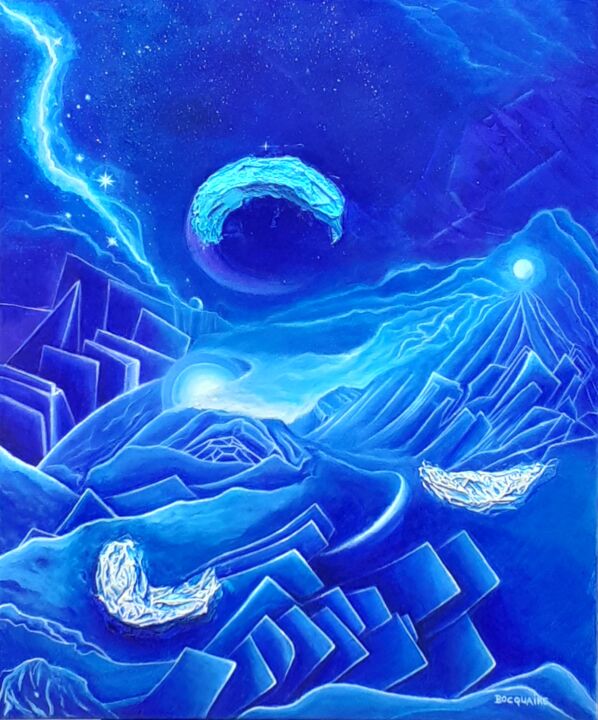 Картина под названием "Voyage interstellai…" - Gabriel Bocquaire, Подлинное произведение искусства, Акрил Установлен на Дере…