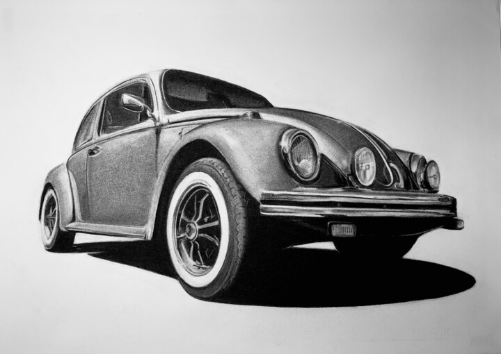 Disegno intitolato "Volkswagen Beetle 1…" da Gabriel López Campos, Opera d'arte originale, Carbone