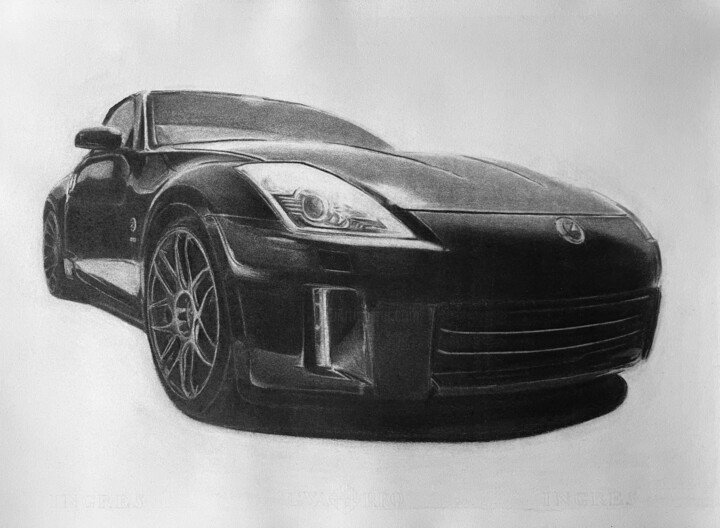 Disegno intitolato "Nissan 350Z 2005" da Gabriel López Campos, Opera d'arte originale, Carbone