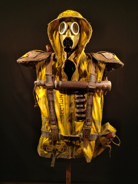 Sculpture titled ""Yellow Jacket" man…" by Igor Gadreaud (Gad the Brand), Original Artwork, Leather