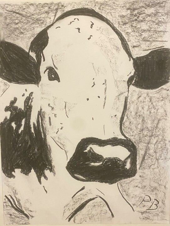 Dibujo titulada "Ho la vache" por Gadboyoski, Obra de arte original, Carbón