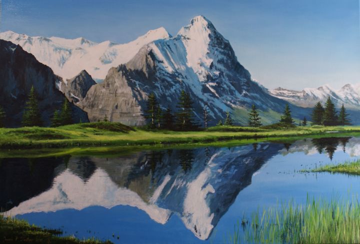 Schilderij getiteld "Eiger. Switzerland" door Jacek Paweł Siedlec, Origineel Kunstwerk, Olie