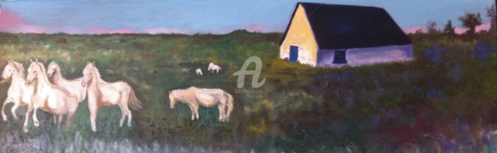 Peinture intitulée "Chevaux blancs" par Arlette Flécher, Œuvre d'art originale, Huile