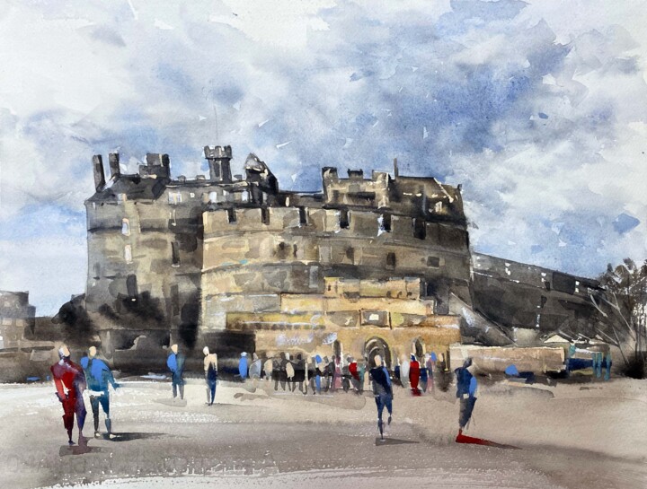 Painting titled "Edinburgh Castle." by Galina Poloz, Original Artwork, Watercolor