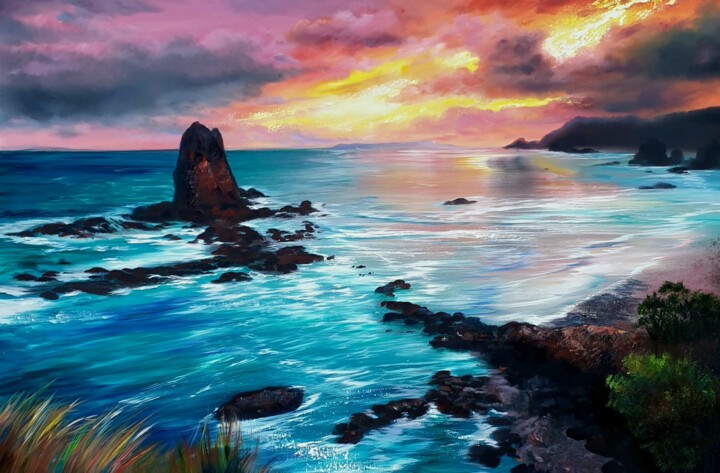 Peinture intitulée "Sunset Bay" par Olga Bazanova, Œuvre d'art originale, Huile