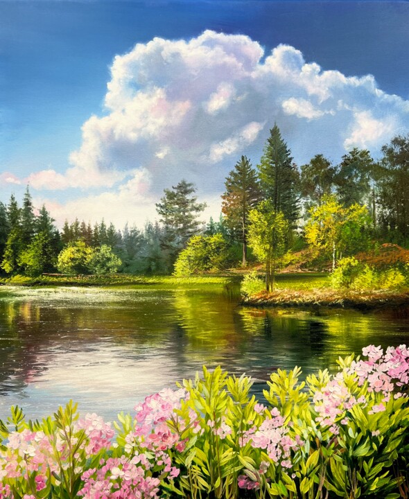Malerei mit dem Titel "Summer landscape" von Olga Bazanova, Original-Kunstwerk, Öl