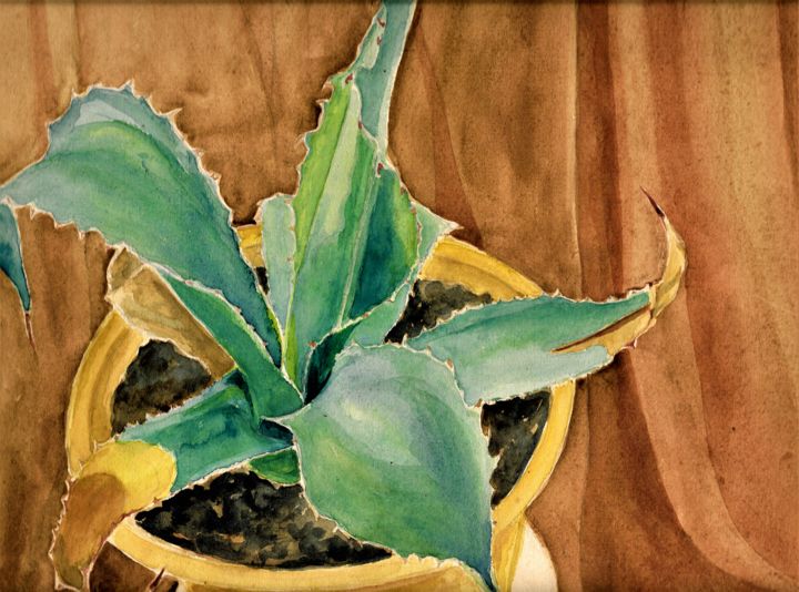 Painting titled "Agave" by Gallery Schöneweide, Original Artwork, Watercolor