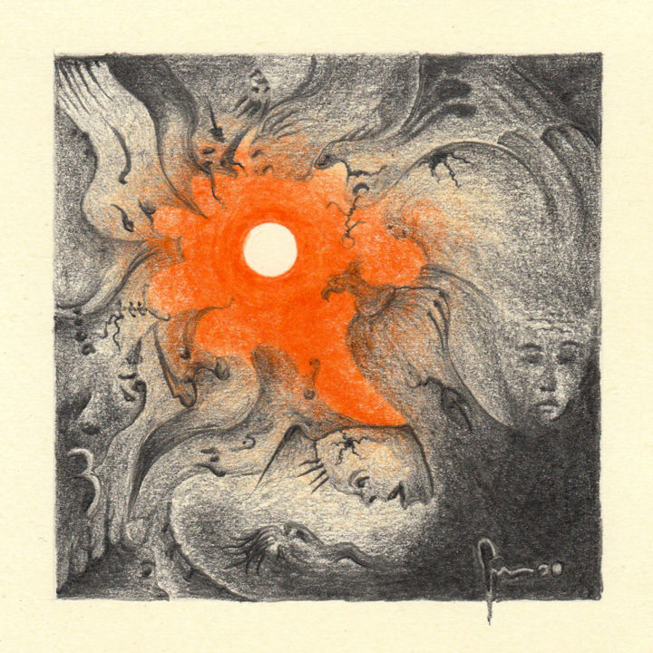 Prenten & gravures getiteld "Cerchio Arancione" door Artegambasin, Origineel Kunstwerk, Potlood