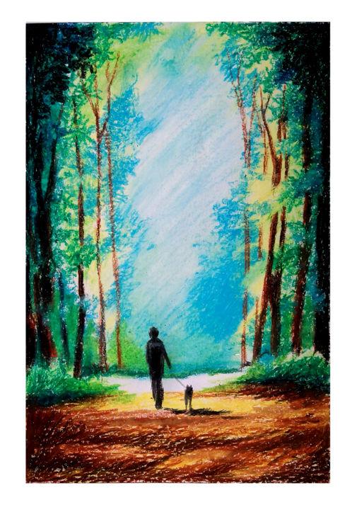 绘画 标题为“Morning walk” 由Ganesh Velayudhan, 原创艺术品, 粉彩