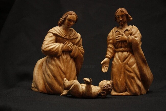 Scultura intitolato "nacimiento" da Garcia, Opera d'arte originale, Legno