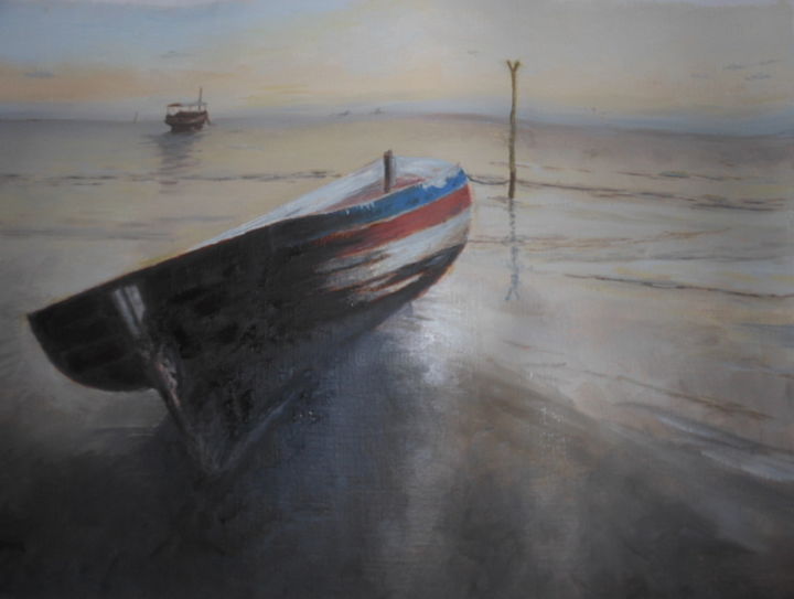 Painting titled "Barco ancorado" by Rgarcia, Original Artwork, Oil