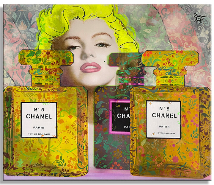 Malarstwo zatytułowany „Chanel Tokyo Marilyn” autorstwa Gardani, Oryginalna praca, Olej Zamontowany na Drewniana rama noszy