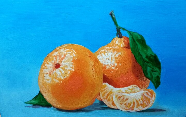Painting titled "Tangerines 01" by Garry Arzumanyan, Original Artwork, Oil