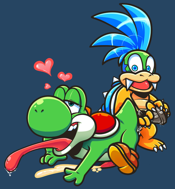 Digital Painting Animated Porn Cartoon Characters - Larry Koopa Using His Wand On Yoshi, Digital Arts by Gay Yiff | Artmajeur