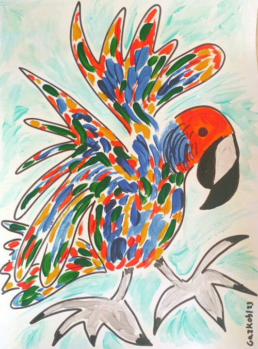Painting titled "The bird/ l' oiseau" by Gazkob, Original Artwork, Acrylic