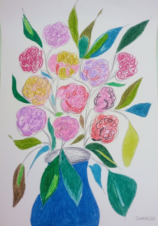 Disegno intitolato "Spring Bouquet VII" da Gazkob, Opera d'arte originale, Cera