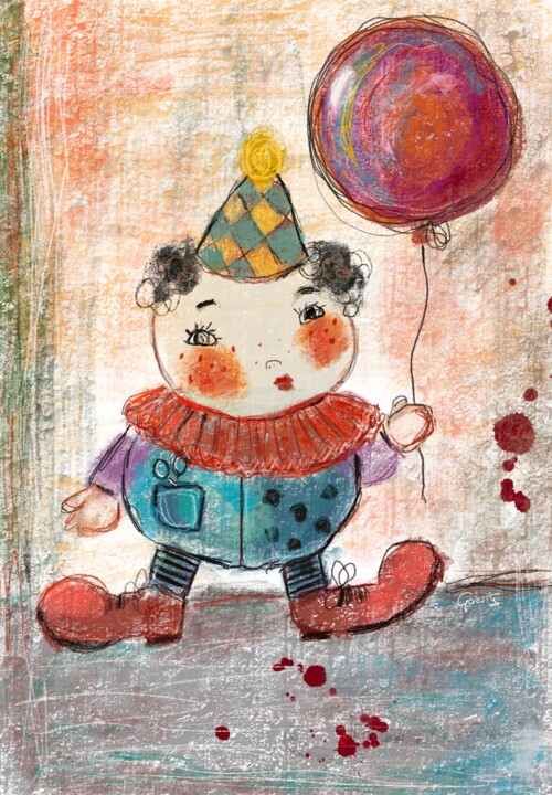 제목이 "Clown with red ball…"인 디지털 아트 Gázsity Barbara로, 원작, 2D 디지털 작업