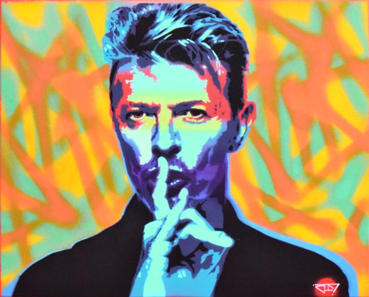 Painting titled "David Bowie" by G. Carta, Original Artwork, Spray paint
