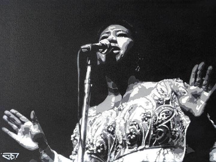 "Aretha Franklin" başlıklı Tablo G. Carta tarafından, Orijinal sanat, Şablon Ahşap Sedye çerçevesi üzerine monte edilmiş