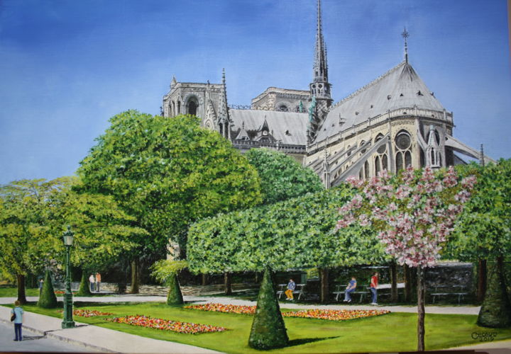 Peinture intitulée "Le square de l'évêc…" par Gérard Nicaud, Œuvre d'art originale, Huile