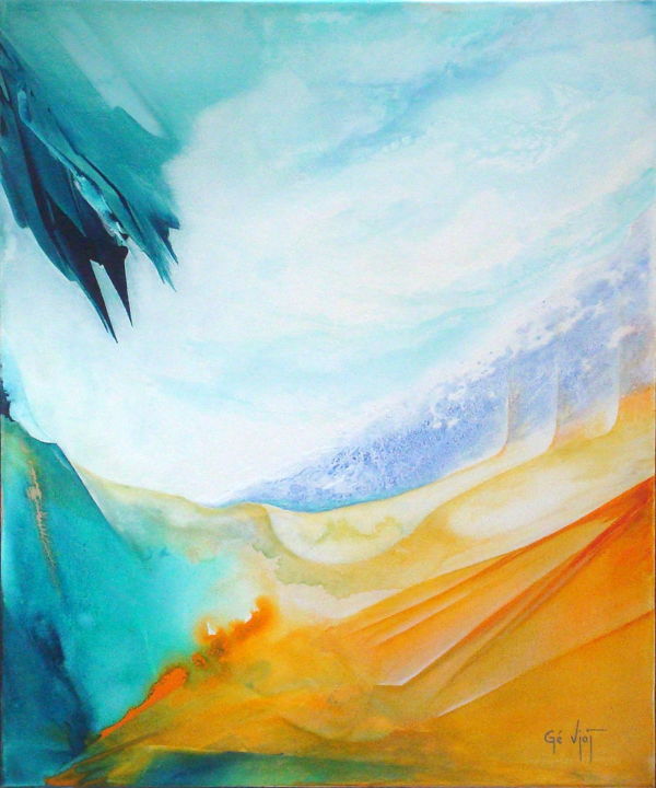 Malerei mit dem Titel "Paysage désert" von Gé Viot, Original-Kunstwerk, Acryl