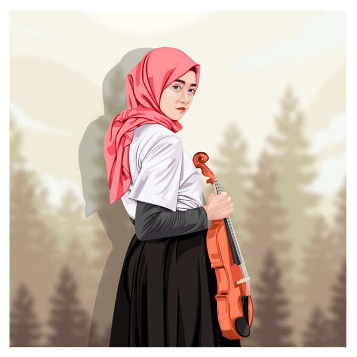 Drawing titled "Hijab Vector Art" by Gemerlap Subuh, Original Artwork, Pencil