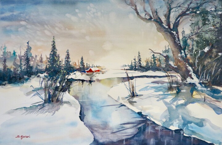 Pintura titulada "A Taste Of Winter" por Geni Gorani, Obra de arte original, Acuarela